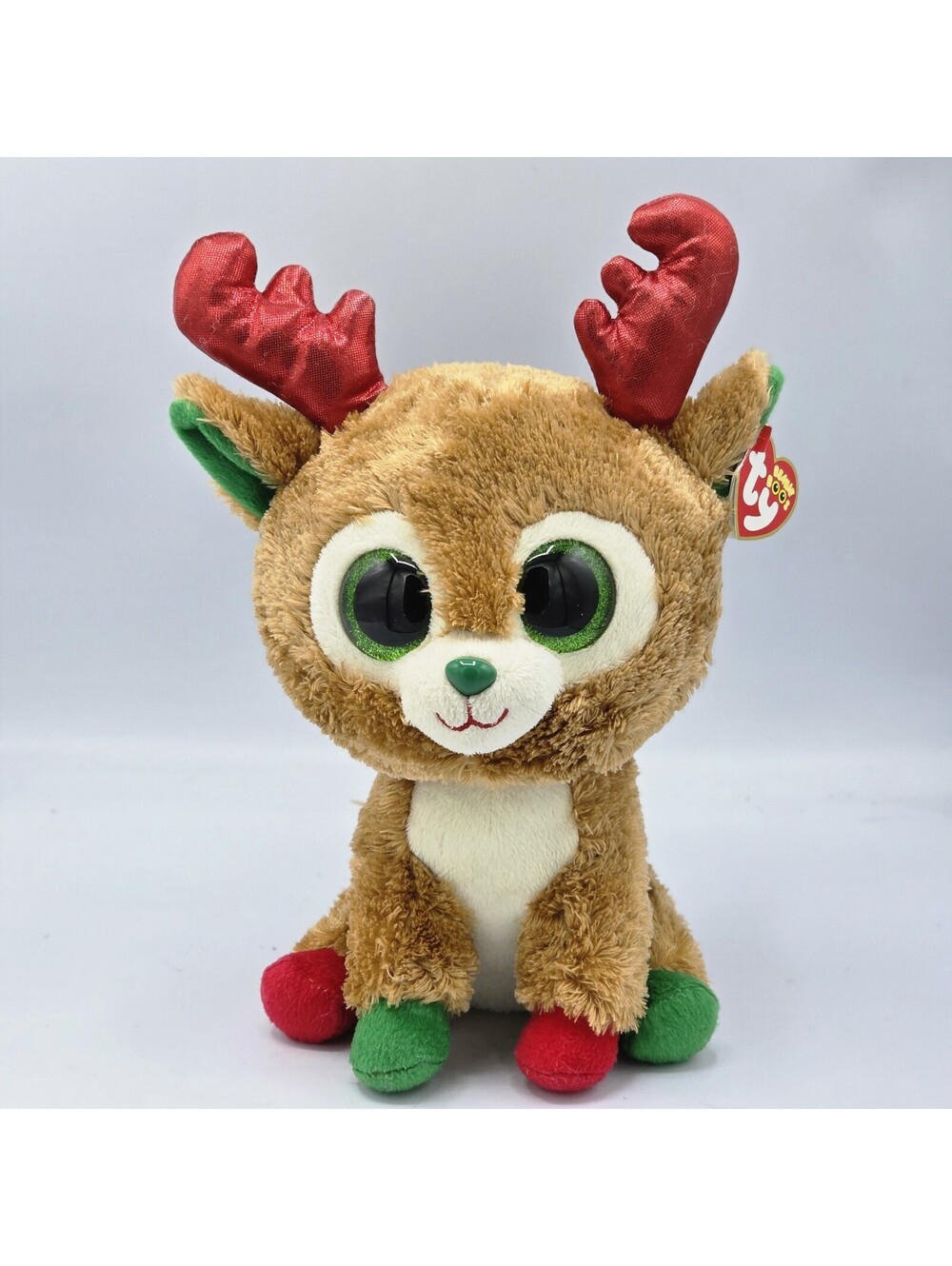 TY Beanie Boos - ALPINE the Reindeer (Red & Green Feet - 2013 11" to top of horn